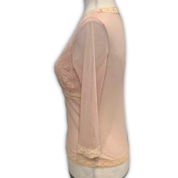 Allure y2k pink mesh and lace sheer top with cream lace details and hook closure - Picture 2 of 10